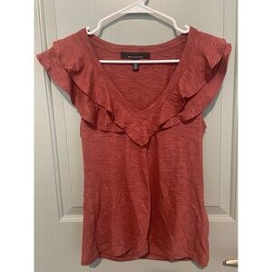 White House Black Market Women’s Blouse Maroon XXS Ruffles V Neck